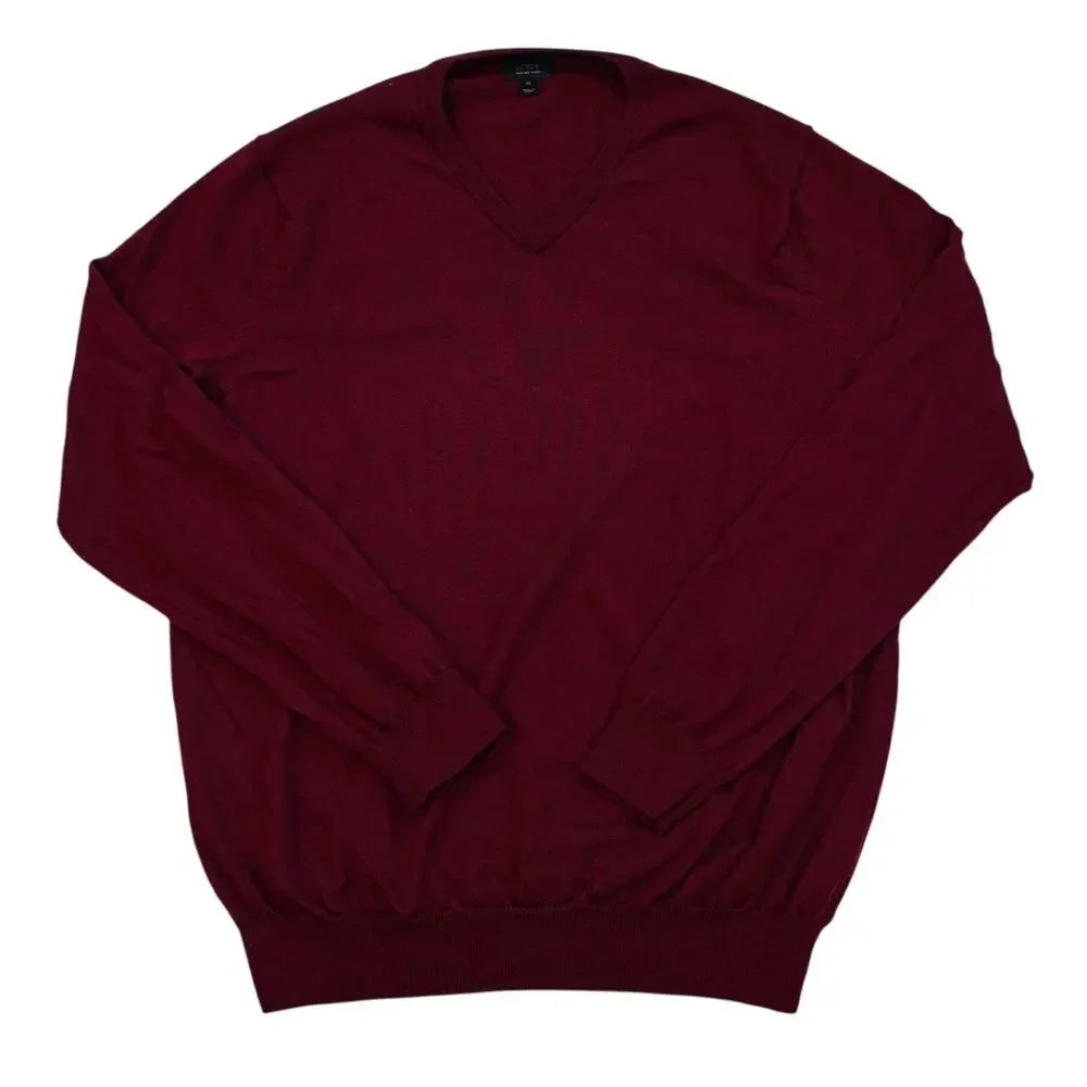 J Crew Sweater Mens Sz XL Red V Neck Pullover Merino Wool Preppy Business Casual